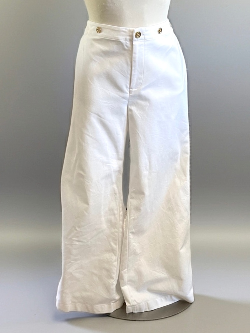 Ralph Lauren White Wide-Leg Sailor Pants Trousers High Waist Gold Buttons Sz 10